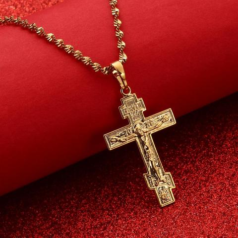 Bijoux de collier avec croix éternelle de l'église orthodoxe chrétienne russe, pendentif à breloques cadeau pour la russie, la grèce, l'ukraine ► Photo 1/6