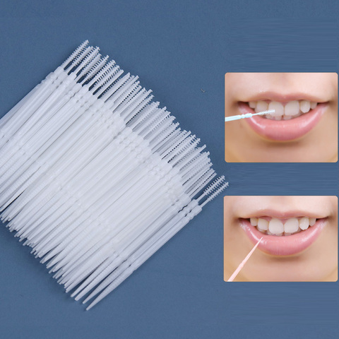 Brosse interdentaire à Double tête, 100 pièces, pour le nettoyage des dents, outil de soins buccaux, fil dentaire ► Photo 1/6