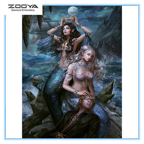 Zooya-peinture diamant Sexy thème sirène, nouvelle broderie 3D, cristal, points de croix, mosaïque, décoration murale, cadeau, Lx342 ► Photo 1/6