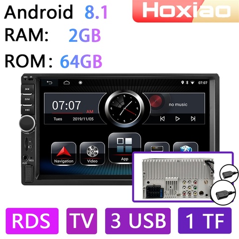 Autoradio avec lecteur multimédia, Android 8.1, 2 DIN, ram 2 go, rom 16 go, 32 go, 64 go, WiFi, FM, RDS, ISDB, TV, Navigation GPS ► Photo 1/6