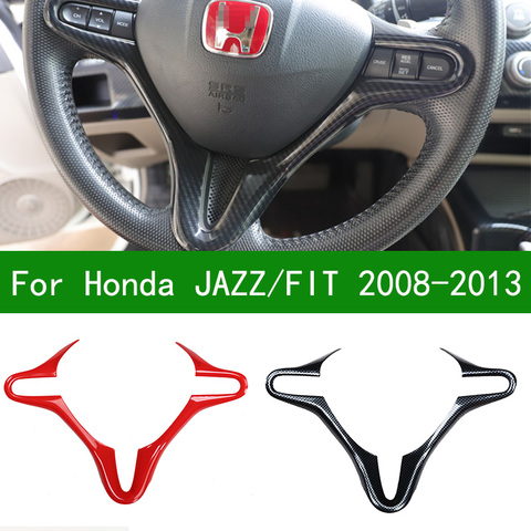 Couverture de volant en fibre de carbone pour Honda JAZZ 2008 – 2013, intérieur rouge, 2009, 2010, 2011, 2012 ► Photo 1/6