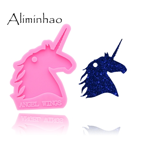 DY0137 moules en Silicone tête de licorne brillante | Pour le bricolage, porte-clés en résine époxy, moule artisanal personnalisé ► Photo 1/6