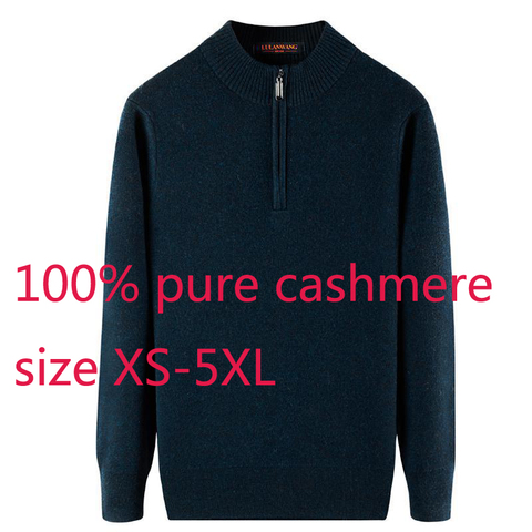 Pull en cachemire pur pour hommes, fermeture éclair, col mi-haut, Plus épais, décontracté, tricoté, pour ordinateur, grande taille, nouvelle collection 100%, XS-2XL3XL4XL ► Photo 1/4