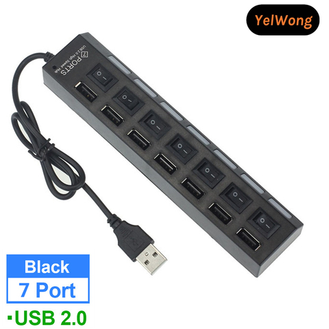 Répartiteur USB 2.0 à 7 Ports multiples, sans adaptateur d'alimentation, HUB avec commutateur indépendant pour PC et ordinateur portable ► Photo 1/6