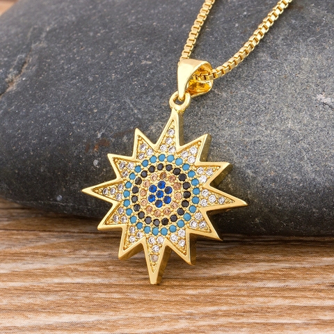 Colliers pendentif soleil en zircone cuivre pour femmes et filles, à la mode, ras du cou, meilleur fête, cadeau de nouvel an, noël, 2022 et offre spéciale ► Photo 1/6