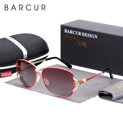 BARCUR-lunettes de soleil pour femmes, accessoire dégradé, polarisées, luxe, lunettes rondes ► Photo 1/6