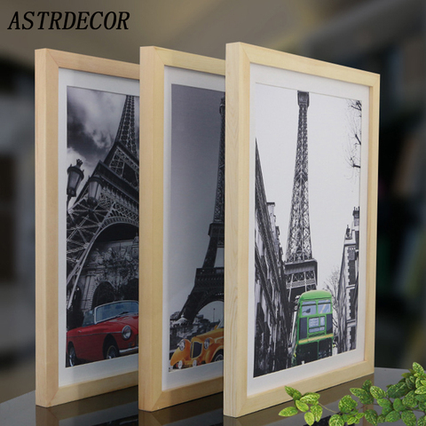 ASTRDECOR cadre en bois A4 A3 noir blanc en bois Nature solide Photo cadre Photo avec tapis pour montage mural matériel inclus ► Photo 1/6