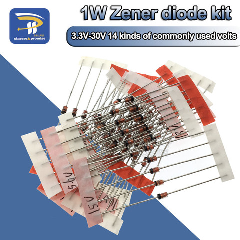 Kit de diodes Zener, 14 valeurs * 5 pièces = 70 pièces, 1W, 1/2W, composant DO-41 3.3V-30V, 14 types de volts couramment utilisés ► Photo 1/5