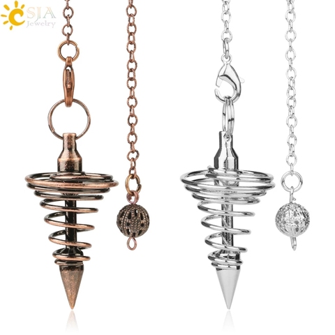 CSJA Pendule en métal amulette spirale cône Antique cuivre or argent couleur pendules pour Dowsing pyramide Pendule Reiki bijoux G163 ► Photo 1/6