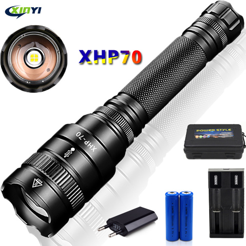 Lampe de poche led la plus puissante, 80000Lumens, Zoom, étanche, torche 2x18650, Rechargeable, pour chasse, xhp70.2 ► Photo 1/6