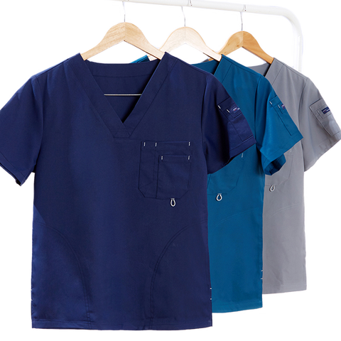 Gommage uniforme infirmière vêtements de travail Scrubs ensemble pantalon haut soins infirmiers uniformes femmes hommes col en V médecin travail costumes couleur unie 9901-01 ► Photo 1/6