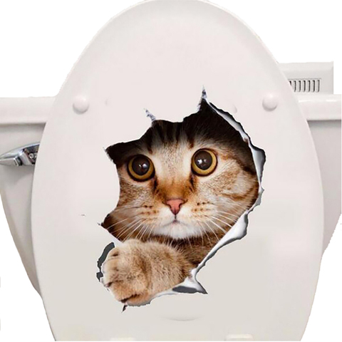 Chats 3D Sticker mural toilettes autocollants trou vue vif chiens salle de bains décoration de la maison Animal vinyle Stickers Art autocollant mur affiche ► Photo 1/6