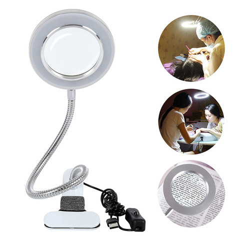 Microblading tatouage 8X loupe lampe Nail Art USB lumière froide Led anti-dérapant équipement pince verre lampe de Table pour Salon de beauté ► Photo 1/6