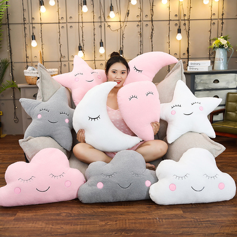 Peluche ciel oreillers émotionnel lune étoile nuage en forme oreiller rose blanc gris chambre chaise décor siège coussin ► Photo 1/6