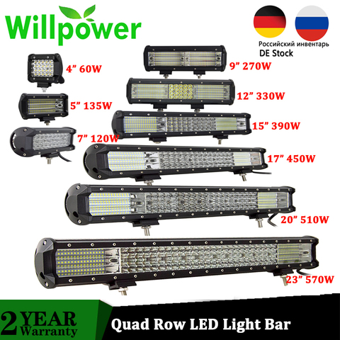 Willpower 9D Quad Row barre de LED 4-23 pouces Offroad lampes de travail LED pour conduire bateau voiture tracteur camion 4x4 4WD SUV ATV 12V 24V ► Photo 1/6