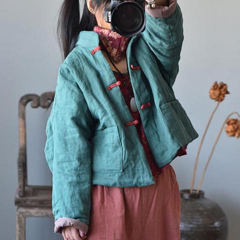 Johnature – Manteau vintage en patchwork pour femme, vêtement à boutonnage simple, parka manches longues, veste courte avec poches, nouvelle collection 2022 ► Photo 1/6