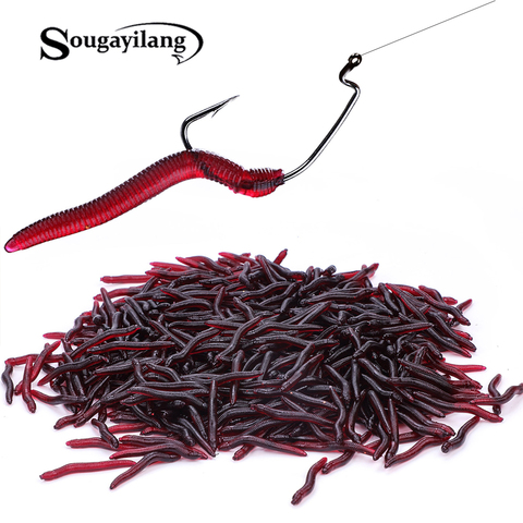 Sougayilang 50-200 pièces leurre souple ver de pêche 4cm 0.3g vers rouges pêche artificielle leurre attirail réaliste poisson odeur leurres ► Photo 1/6