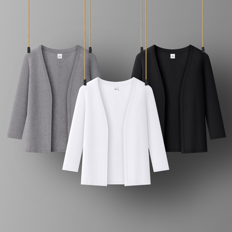 Manteau décontracté en coton pour femmes, veste de bureau, col rond, manches trois-quarts, tous assortis ► Photo 1/6