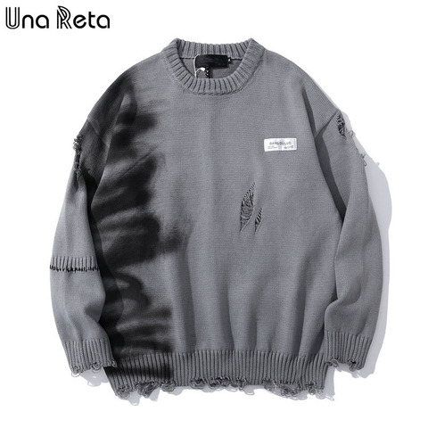 Una Reta-pull à graffitis pour hommes, Streetwear Hip Hop, à trous surdimensionnés, pour Couple, nouveauté, automne ► Photo 1/6