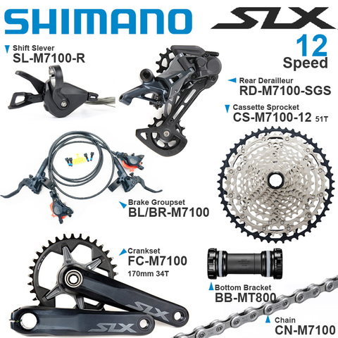 SHIMANO – ensemble de vitesses SLX M7100, 1x12 vitesses, avec levier, 10-51T, pignon, pédalier, chaîne, pédalier, freins ► Photo 1/2