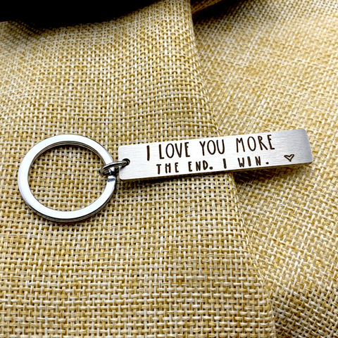 Porte-clés homme créatif, pendentif avec lettres I Love You More, I Win, femme, couleur argent, inoxydable ► Photo 1/6