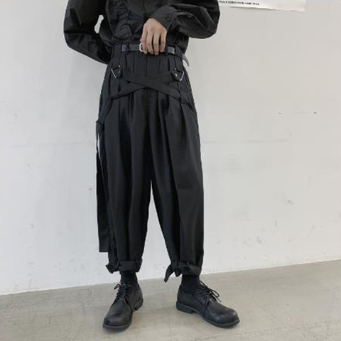 Hommes japon Streetwear Punk gothique pansement décontracté Harem pantalon mâle Vintage Hip Hop jambe large pantalon scène vêtements Kimono pantalon ► Photo 1/6