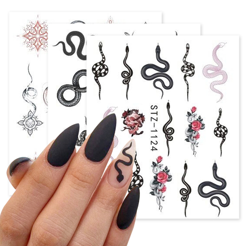 Serpent Ongles Autocollants Conception Animale Serpent Noir Tatouage Temporaire Manucure Dragon Sticker Ongles Curseur D'eau Enveloppes Outil GLSTZ1124-1131 ► Photo 1/6