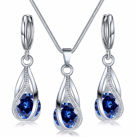 Ensemble de bijoux de mariage pour femmes, collier, boucles d'oreilles, Zircon cubique, cristal, élégant, couleur argent ► Photo 1/6