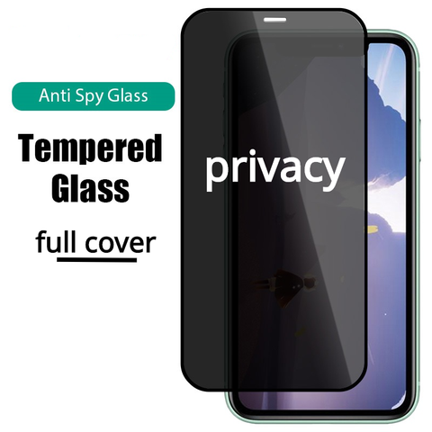 Protecteur d'écran Anti-espion pour iPhone, couverture complète en verre trempé, pour modèles 11, 12, 7, 8, 6, 6s plus, XS pro max, XR, X ► Photo 1/6