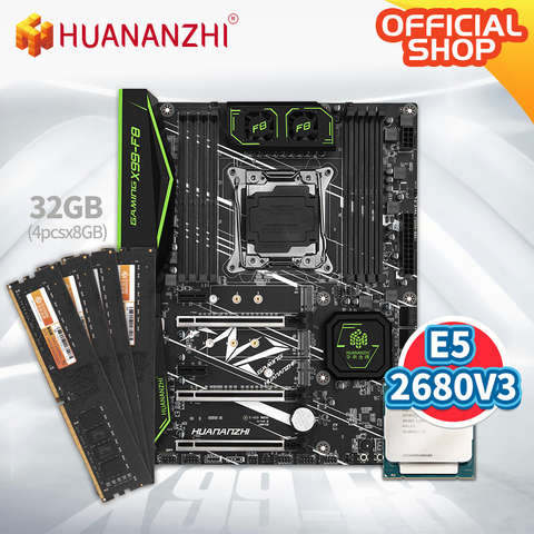 HUANANZHI X99 F8 X99 carte mère avec Intel XEON E5 2680 V3 avec 4*8G DDR4 NON-ECC kit de mémoire combo ensemble NVME SATA 3.0 USB 3.0 ► Photo 1/1