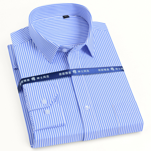 Chemise classique à manches longues pour homme, tenue basique unie/rayée, poche à un seul Patch, chemise formelle d'affaires, de bureau et sociale ► Photo 1/6