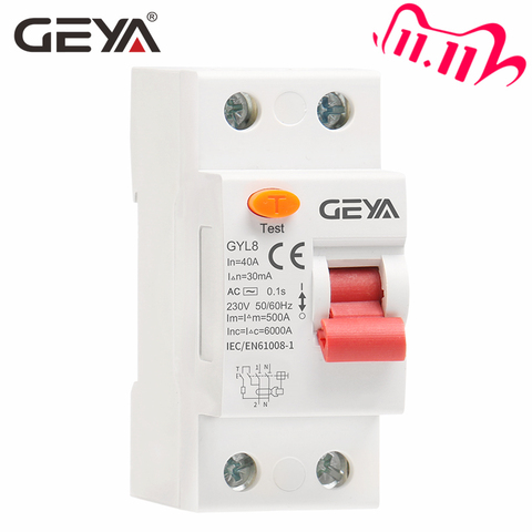 GEYA-disjoncteur de courant résiduel de Type AC GYL8, RCD ELCB RCCB, Rail Din, 25a 40a 63a, avec certificat CB CE ► Photo 1/6