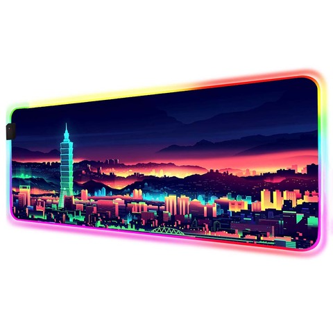 City Night View – tapis de souris néon, accessoire de gamer, grand avec LED, rétroéclairé, en caoutchouc, pour Pc, bureau, ordinateur portable ► Photo 1/6