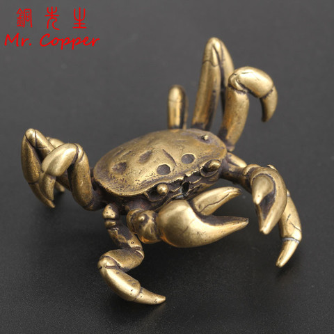 Petite Statue de crabe en laiton massif, ornements en cuivre faits à la main, Figurines miniatures d'animaux antiques, décorations de bureau, décoration de maison ► Photo 1/6