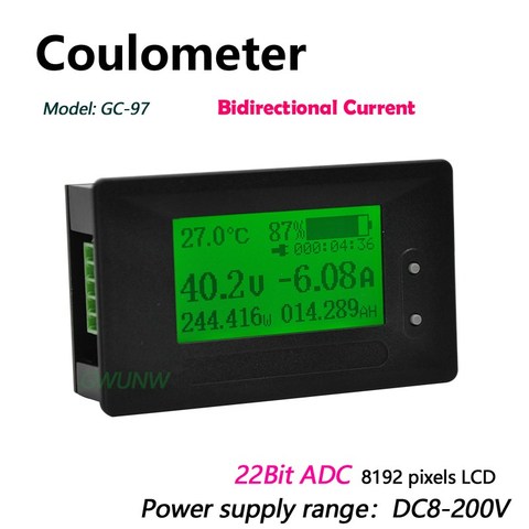 Moniteur de tension électrique, voltmètre, ammètre, testeur de batterie de voiture, capacité coulomètre, moniteur de puissance, 8-200V 500a, 12v 24v 48v, GC97 ► Photo 1/5