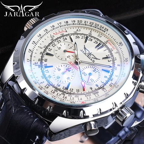 Jaragar 2022 bleu verre aviateur série militaire vrai hommes Sport automatique montre-bracelet haut marque de luxe mécanique mâle horloge heure ► Photo 1/6