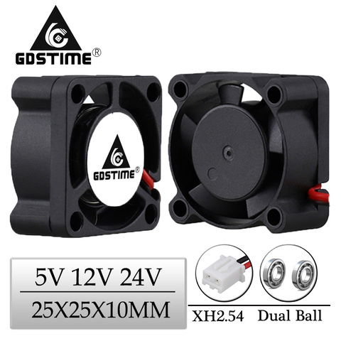 Gdstime – Mini ventilateur de refroidissement 5V 12V 24V, boule/manchon, refroidisseur Axial, 25x25x10mm, 2.5cm, 2510, ventilateur centrifuge électrique pour imprimante 3D, 2 pièces ► Photo 1/6