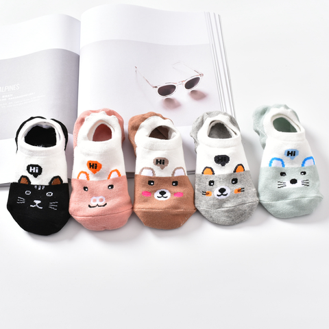 10 pièce = 5 paires/lot mignon Animal printemps femmes chaussettes ensemble Style coréen drôle chat chien Panda bas coupe cheville court Sox joyeux Size34-40 ► Photo 1/6