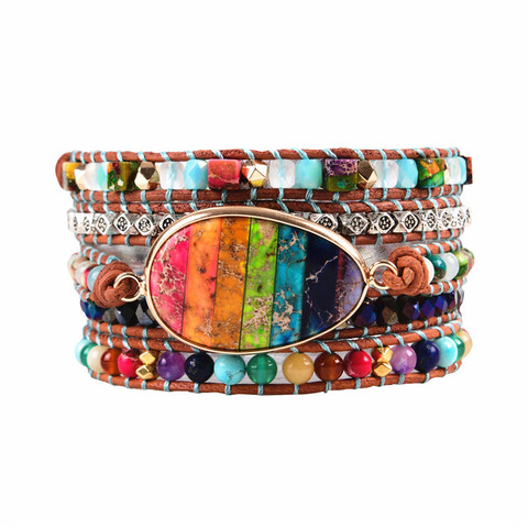 Bracelet enroulé bohème pour femmes, bijoux végétaliens, Chakra d'amitié, cadeaux uniques pour sœurs ► Photo 1/6