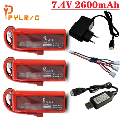 Batterie Lipo 2S 7.4V 2600mah, pour Wltoys 144001 124018 124019 12428 12402a 18301 18302 18311 RC, voiture avec chargeur, bateau FT009 RC ► Photo 1/5