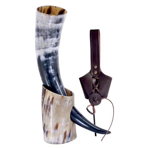 Gobelet en corne pour Viking, artisanal, gobelet, calice Tankard, en corne d'ox, pour bière ► Photo 1/6