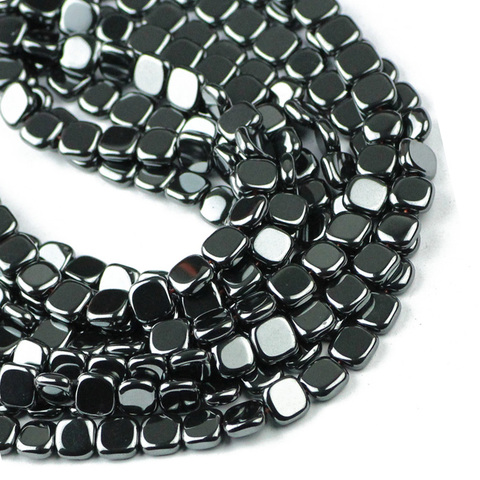 YHBZRET – perles carrées plates en hématite noire naturelle, en vrac, pour la fabrication de bijoux, accessoires de bracelet, bricolage, 3/4/6/8MM ► Photo 1/6