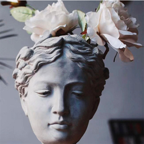 Ciment fait à la main visage humain 3D fille Pot de fleur Silicone moules béton artisanat planteur faisant ciment Vase moule ► Photo 1/4