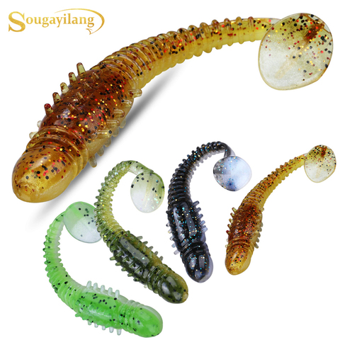 Sougayilang – lot d'appâts artificiels souples en plastique pour la pêche en eau salée ou douce, pack de leurres pour attraper des poissons, ver, 120mm, 6g, 5 pièces ► Photo 1/6