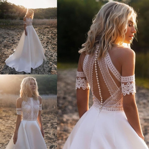 Robe De mariée en dentelle style Boho, épaules dénudées, plage, ligne a, Vintage, princesse, été, 2022 ► Photo 1/5