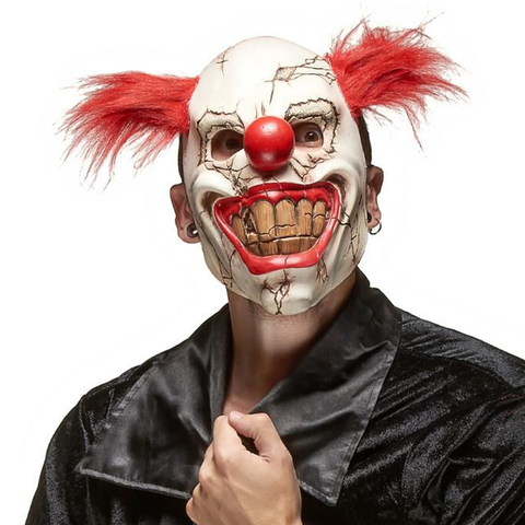 Horreur nez rouge cheveux Joker masque Cosplay effrayant démon diable Clown grande bouche demi visage Latex masques Halloween fête Costumes accessoires ► Photo 1/3