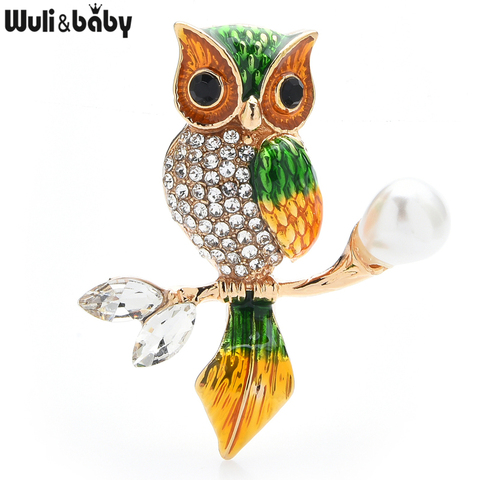 Wuli & bébé émail classique hibou broches pour femmes strass oiseau bureau fête broche broches cadeaux ► Photo 1/3