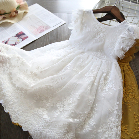 Robe de princesse en dentelle brodée pour petites filles, vêtements d'automne décontractés pour fête d'anniversaire et vacances, 3-8T ► Photo 1/6