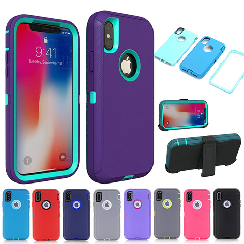 Coque blindée 3 en 1, étui de protection antichoc pour iPhone X XS MAX XR 6 6S 7 8 Plus 11 12 Pro Max Mini ► Photo 1/6