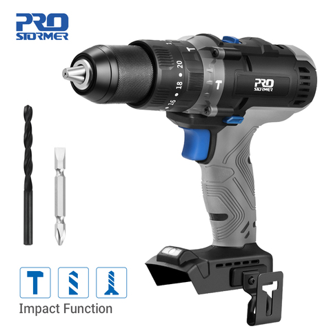 Perceuse électrique à percussion 45NM 20V tournevis électrique sans fil maison bricolage 2 Bits corps seulement par PROSTORMER ► Photo 1/6